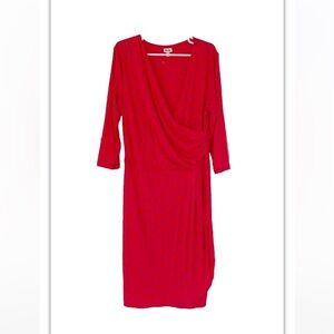 HATLEY dress size XL pink orange longsleeve faux wrap midi